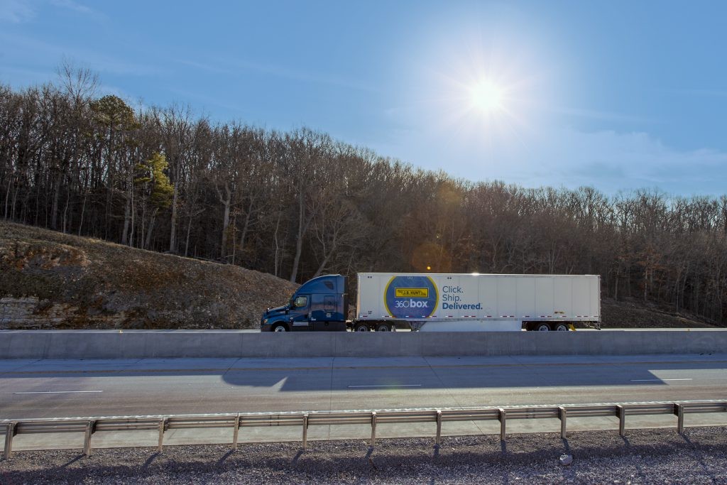 Owner operator hauls a J.B. Hunt trailer.